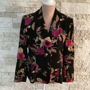 Vintage Black Floral Embroidered Blazer by Zelda